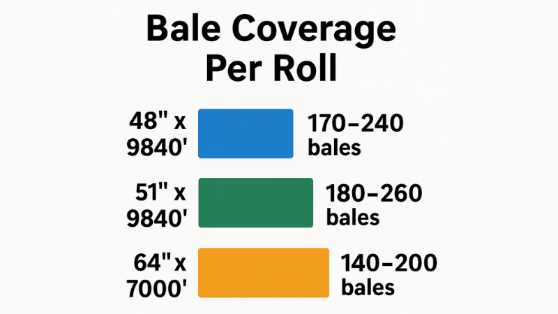 Chart showing roll length and number of wrapped hay bales